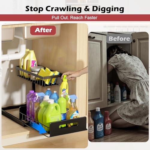 REALINN Under Sink Organizer, Pull Out Cabinet Storage 2 Tier Slide Out Sink Shelf, Kitchen Organizers and Storage, Black, 1 Pack #3