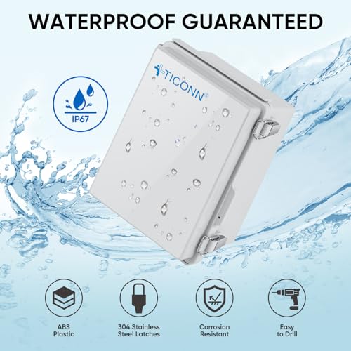 Image of TICONN 2PK Outdoor Electrical Box Waterproof, Junction Box IP67 ABS Plastic Enclosure with Hinged Cover with Mounting Plate, Wall Brackets, Cable Glands (Off-White, 8.7 inchX6.7 inchX4.3 inch)