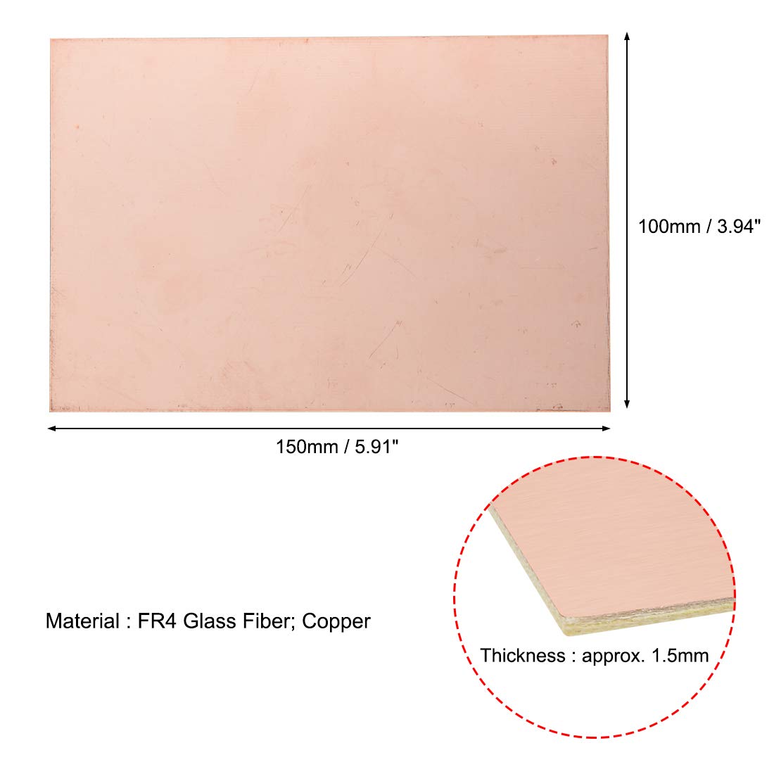 PATIKIL 150x100x1.5mm Rame Rivestito Laminato, 5pz FR4 Bifacciale PCB Circuito Scheda per Fai da Te Prototipazione, PCB Scheda