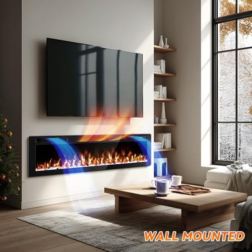 72 Inch Electric Fireplace Inserts Ultra-Thin 750/1500W Linear Electric Fireplace Heater Wall Mounted or Recessed Fireplace Electric with Adjustable Multicolor Flame,Timer - Thumbnail 3