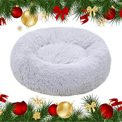 The Pets Smile Hundebett, Hundekissen, Langer Plüsch Hundebett, Kissenmatte für Hunde mit waschbar, runde Schlafunterlage, weiche Polsterung, abnehmbarem Bezug (XXL Größe (Φ 120cm), hellgrau) Cover