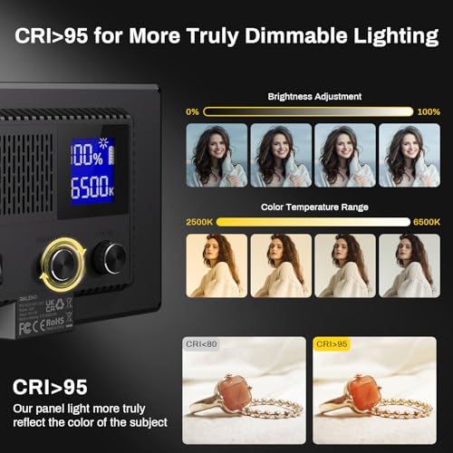 RALENO 116 LED Kamera Video Licht, 12W 600Lux Videoleuchte mit Mini-Stativ und Eingebauter 4000mAh Akku CRI95+ 2500-6500K, USB Videolicht für YouTube TikTok Zoom Fotografie Konferenzen Live-Streaming