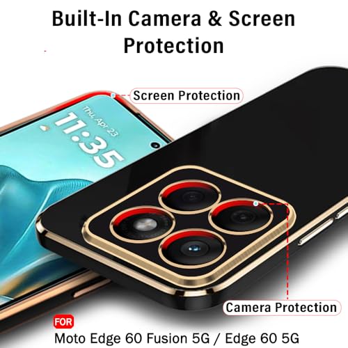 Image of TheGiftKart Luxurious Golden-Plated Back Cover Case for Motorola Moto Edge 60 Fusion 5G / Edge 60 5G | Raised Lips for Camera & Screen Protection | Shockproof Design | Stylish Back Cover (TPU, Black)