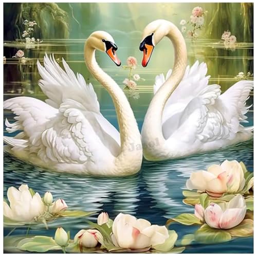 Image of Jasol Diamond Painting Kit, 40x30 Cms, Full Drill, 5D Crystals, Home Wall Decor Gift Set (Swan M45616)