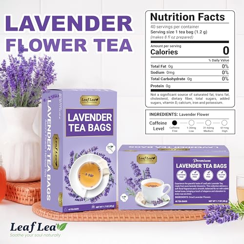 Image of LeafLea Lavender Tea Bags, Calming Lavender Herbal Tea, 80 Count Pack of 2