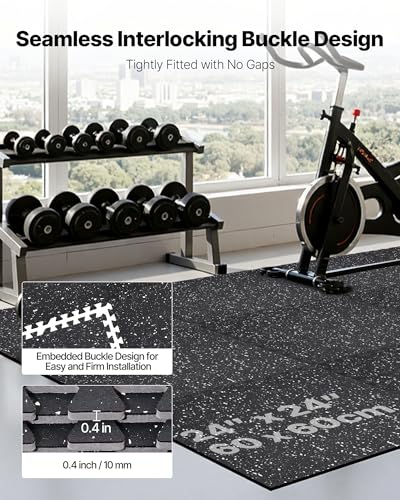 Image of VEVOR 0.4Inch 96sq.ft 24 Tiles Gym Flooring for Home Gym, Rubber Top with High Density EVA Foam, 24 x 24In Gym Floor Exercise Equipment Mats, Interlocking Gym Mats, Puzzle Workout Mats, Black & White