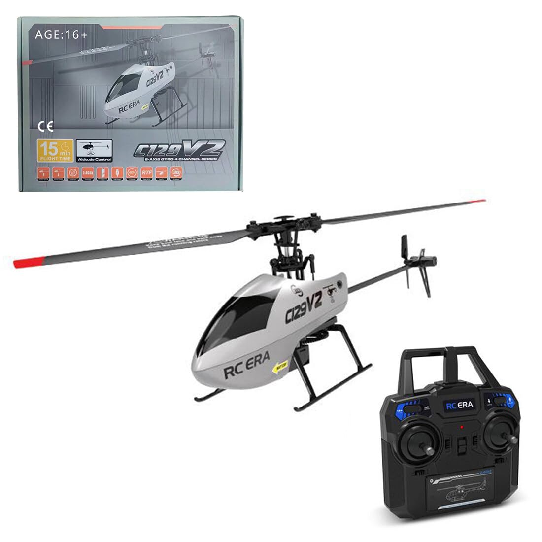 C129V2 RC Helicopter with Gyro, 2.4G RC 4CH Stunt Remote Control Helicopter with Altitude Hold, One-Key Landing/Take Off, Military Aircraft Model Gift for Teens Adults - 4 Battery