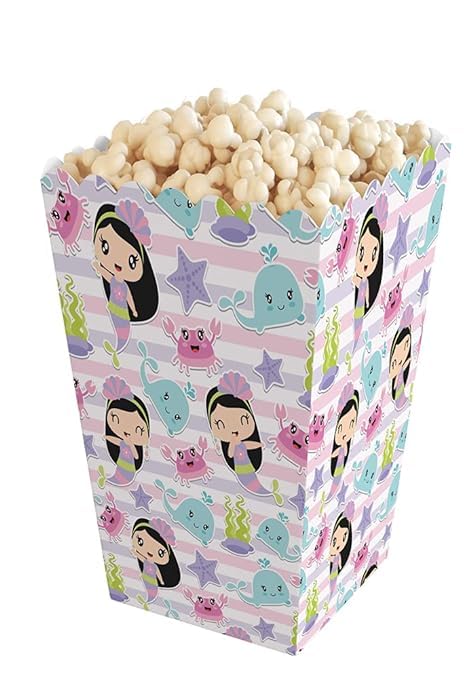 Pack Of 10 Mermaid Theme Popcorn Box-Holder For Party|Under The Sea Theme - Multicolor