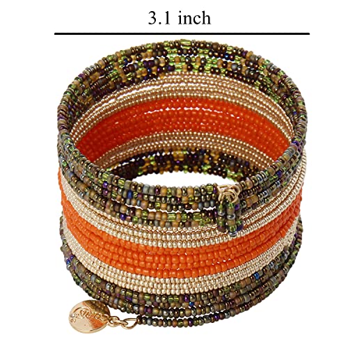 Coiris Multilayer Seed Beads Stretch Bracelets Tiny Beaded Stackable Strand Bangle For Women Girls（Br-1211-Ancient Brown Gold Orange） #TOP5