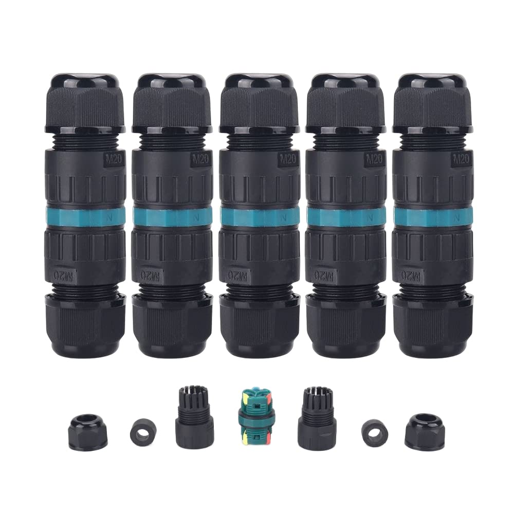 4 Pcs IP68 Waterproof Junction Box, 2-Way Outdoor Electrical Cable Wire Connectors, Black