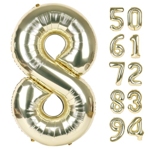 Light Gold 8 Balloon - Number Balloon 40 Inch, 8th Light Gold Decorations