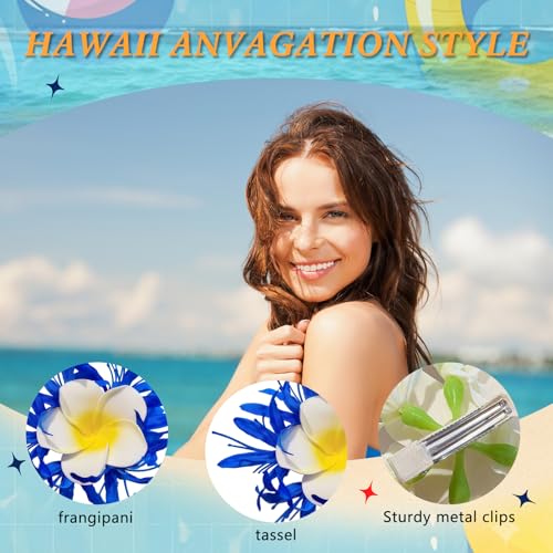 Pinzas para cabello con flores tropicales frangipani azul, 2 piezas miniatura 3