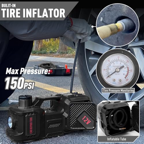 Image of Trihelper Electric Car Jack Set 5 Ton Hydraulic Jack with Integrated Tire Pump Car Lift Floor Jack with Impact Wrench for Sedans SUV MPV Sedan Truck Change Tires Garage Repair