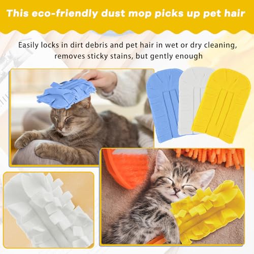 Image of Zubebe 3 Pcs Reusable Duster Refills Fleece,White, Blue, Yellow | Soft Polyester Fiber Flat Duster Refill Multi Surface Washable Cleaning Pad Tools for Home, Blinds, Car, Pet, Furniture, Fans