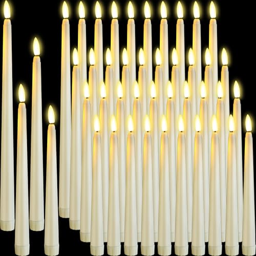 Image of Rossesay 48 Pcs Flameless LED Taper Candles Battery Operated Candles 4 Sizes of 8.5'', 9.65'', 10.83'', 12.8'' Flameless Candlesticks Flickering for Halloween Christmas Church Wedding(Ivory)