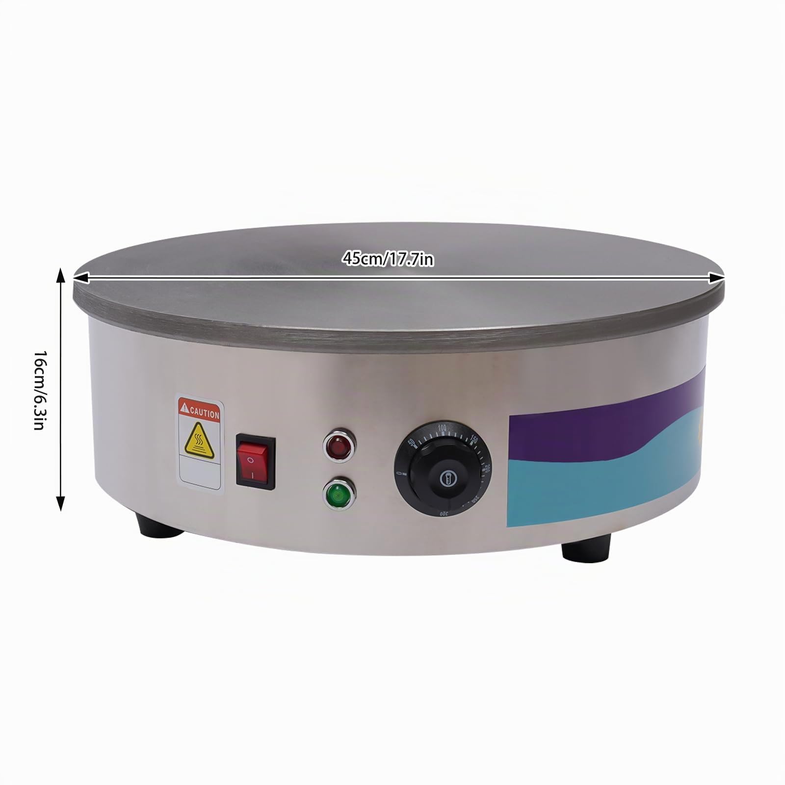 Crepera Electrica 3000W Máquina para Hacer Crepes 45x16cm 50-300℃ Control de Temperatura Crepes Maker con Pies Antideslizantes 1 Esparcidor 1 Espátula para Escuelas, Restaurantes