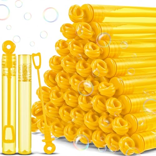 Shappy 100 Pcs Mini Bubble Wands Bulk for Kids Party Favors Small Bubble for Birthday Gifts Goodie Bag Stuffers Wedding Outdoor Summer Toys Toddlers Boys Girls (Yellow)