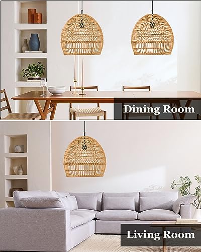 Elyona Modern Boho Rattan Chandelier, 16 Inch Large Rustic Wicker Pendant Light Fixtures thumb #3