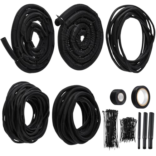 Nuanchu Split Sleeve Master Kit Complete Vehicle Wire and Hose Protection Include Wire Loom Split Sleeve Fabric Heat Shrink Tubing Silicone Tape Locking Ties Electrical Tape