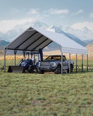 Garveelife 20 ft x20 ft x13 ft Metal Carport for 2 Cars, Heavy Duty Steel Frame for All Weather, Permanent Shelter for Boats, Full-Sized Pickup Trucks, and Tractors, N.W. 800 LBS