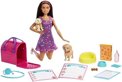 Miniatura 8 de Barbie Muñeca y accesorios para cachorros recién nacidos con muñeca rubia mamá perro 3 cachorros y 11 piezas juguetes y regalos para niños