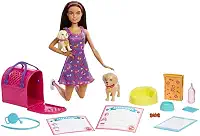 Barbie Conjunto de Brinquedo Adota um Cachorrinho Vestido Roxo para crianças a partir de 3 anos