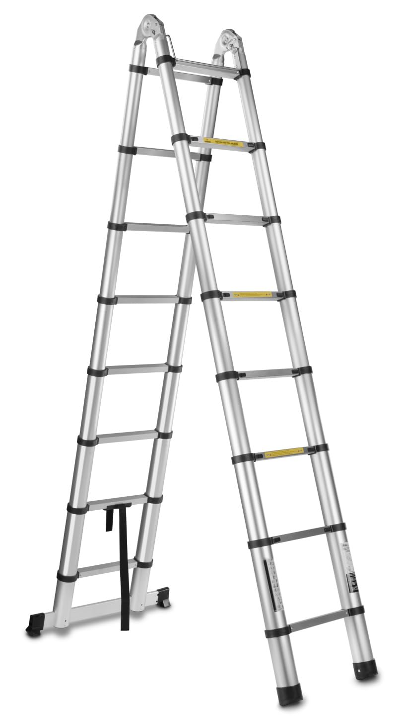 Teleskopleiter Ausziehbar mit Gelenkfunktion – 4,4m / 440cm (2x2,2m Stehleiter), Alu Kombileiter Mehrzweckleiter Klappbar, EN131 Belastbar 150kg, Rutschfest & Platzsparend, Haushalt & Baustelle