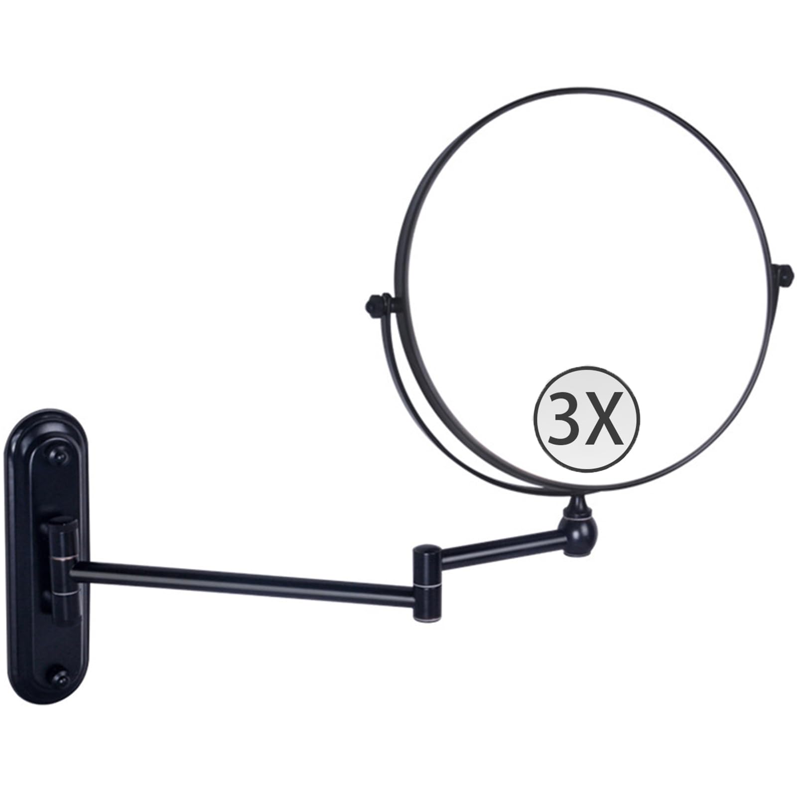 SXFSDOU 6" Wall Mounted Makeup Mirror with Magnification, Double Sided Magnifying Mirror, 360 Swivel Adjustable Vanity for Bathroom,Black,3X