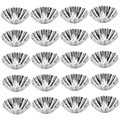 Frcolor 20個 ステンレス製マフィンカップ 耐熱 焦げ付きにくいエッグタルト型 多機能ベーキングモールド パーティー用カップケーキ型 ケー