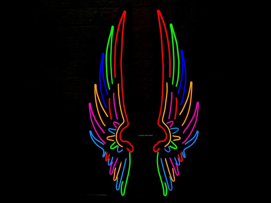 Luxury Sign India Angel Wings neon sign,Big Size Wings Neon Lights, Home Decor, Night lamps Bar light,Party,Pub,Restaurant Decoration, Wedding Birthday Decor, hotel, House Party,(36x12) multicolor