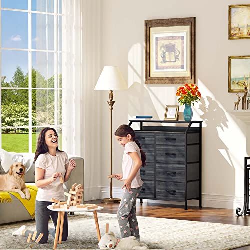 Yitahome Fabric Dresser With 8 Drawers, Furniture Storage Tower Cabinet, Dresser For Bedroom, Living Room, Hallway, Closet, Sturdy Steel Frame, Wooden Top, Easy Pull Fabric Bins, Black Wood Grain #TOP2