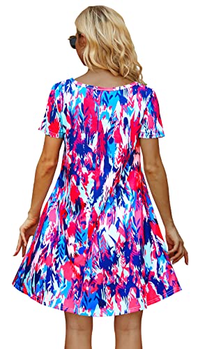Image of Casual Summer Dresses for Women Beach Sun Dress Short Sleeve Tshirt Dress with Pockets