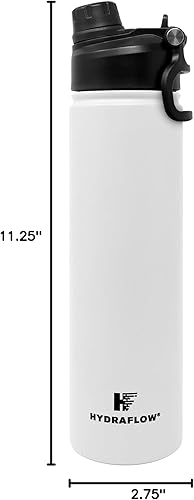 Miniatura 2 de Hydraflow Hybrid - Botella de agua de triple pared aislada al vacío con doble tapa (25 onzas, blanco polvo) termos de metal de acero inoxidable,