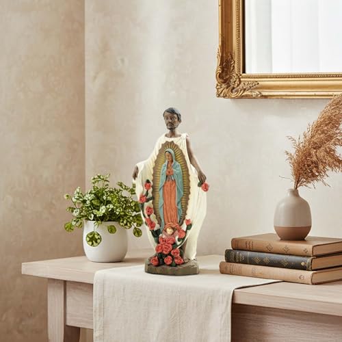 Estatua de San Juan Diego con Virgen de Guadalupe de resin 8 pulg miniatura 7