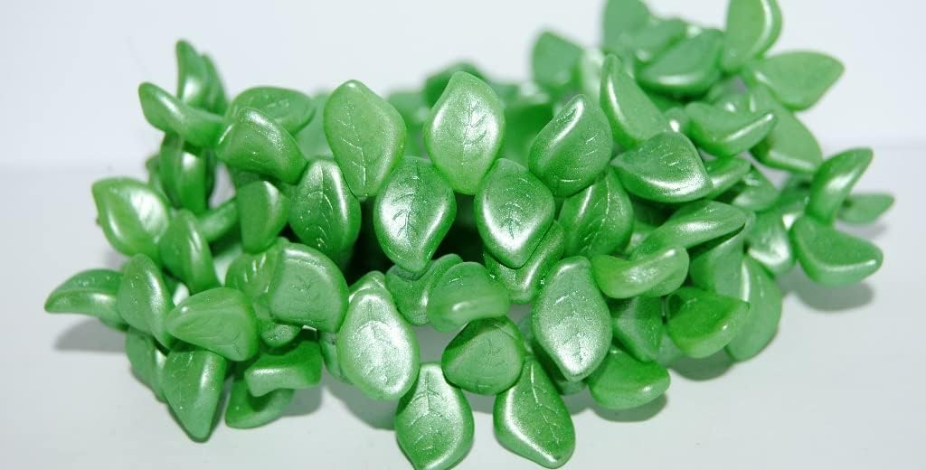 200 pcs Ovate Leaf Pressed Glass Beads, 70067 (70067), Glass, Czech Republic, Size 9 x 14 mm (0.35 x 0.55 in)