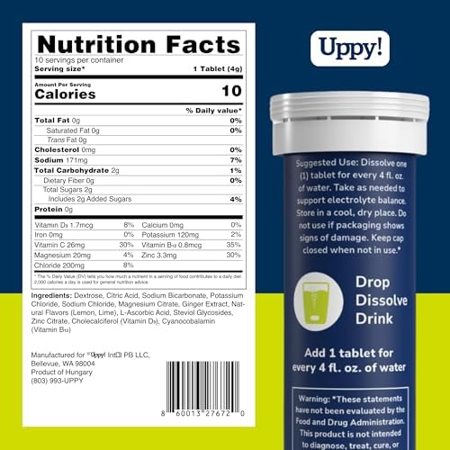 Uppy! Lemon-Lime Electrolyte Hydration Tablets – 30 Count (3x10) – Dissolves in Water for Rapid Rehydration – For Travel, Sports & Festivals – Portable Electrolyte Wellness Drink Lemon-Lime 30 Count (3 tubes) image 2 of 9 B0CLY17VJ2