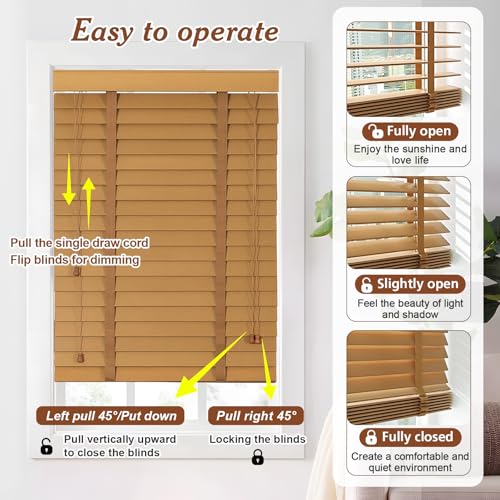 2" Slats Wood Blinds for Indoor Windows, Custom Wood Window Blinds, Wooden Venetian Horizontal Blinds & Shades for Indoor Windows, Office, Living Room, Bedroom