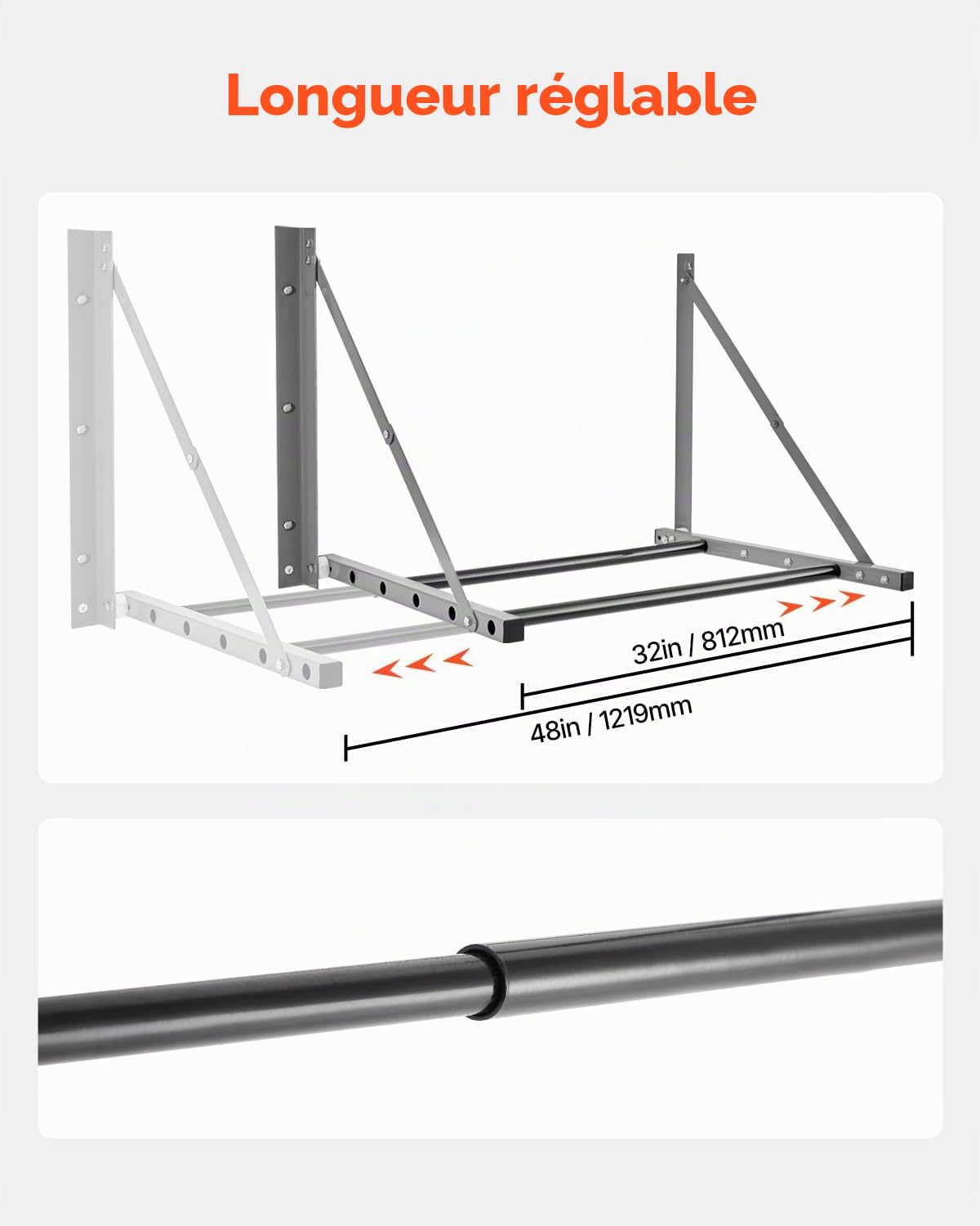 VEVOR Support de Rangement pour Pneus Mural Pliable, Rack à Pneus Réglable 81-122 cm, Étagère de Stockage de Pneus en Acier Q235, pour Pneus Standard R14-R20, Charge Max. 136 kg, pour Garage Atelier