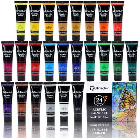Artecho Acrylfarben Set 24 x 36 ml, Acrylic Paint Set, Wasserfest und Lichtecht, Schnell Trocknend, ideal für Leinwand, Papier und Stoffe, Geschenke zu Weihnachten und anderen Feie