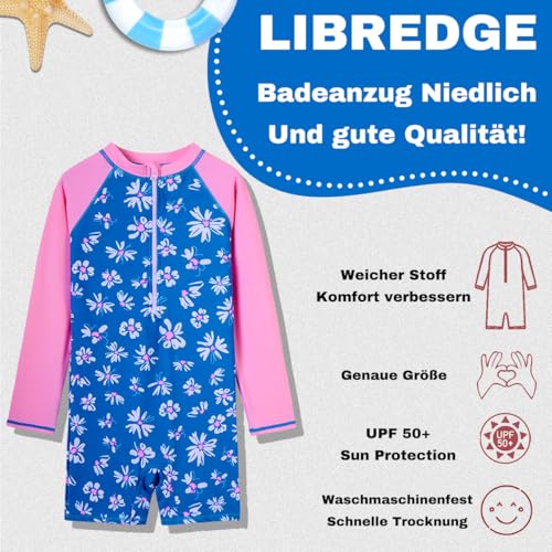 Image of Girls Long Sleeve Swimsuit Rash Guard One Piece Bathing Suits with UPF 50+ Blue,Pink 11-12Y