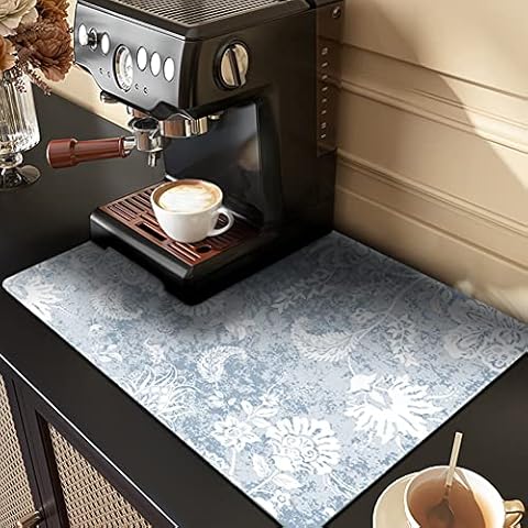 GOLLEY Coffee Mat - Fits Most Drip Coffee Makers and Small Appliances, Ideal for Coffee Bar Accessories,Dish Drying Mat, and drying mat for kitchen counter (Climbing flowers, 21"x13") Cover