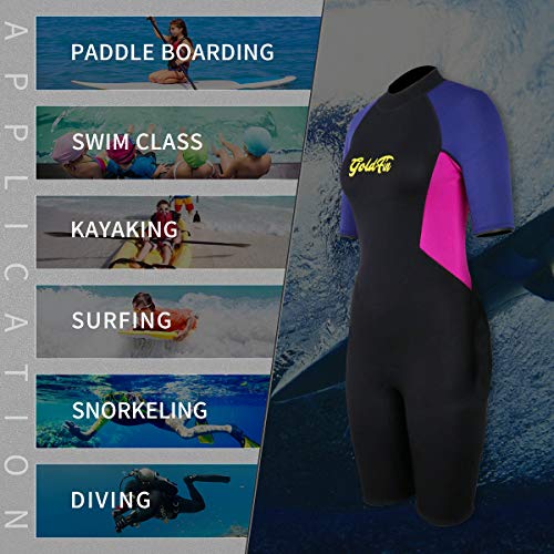 Womens Shorty Wetsuit Mens, 3mm Neoprene Swimsuit Back Zip for Scuba Diving Surfing Snorkeling Swimming, DW004 (Black-Fuchsia, S) - Thumbnail 4