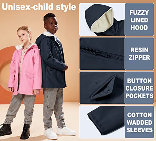 Image of SOLOCOTE Kids Rain Jacket Hooded Lined Rubber RainCoats for Girls Boys Waterproof Windproof SLN2256-Navy-6Y