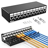 Enmane 12Port Patch Panel CAT6A Keystone Patch Panel Shielded Network Patch Patch with Smart Cable Management for Home/Office Network (1U 12Port, CAT6A)