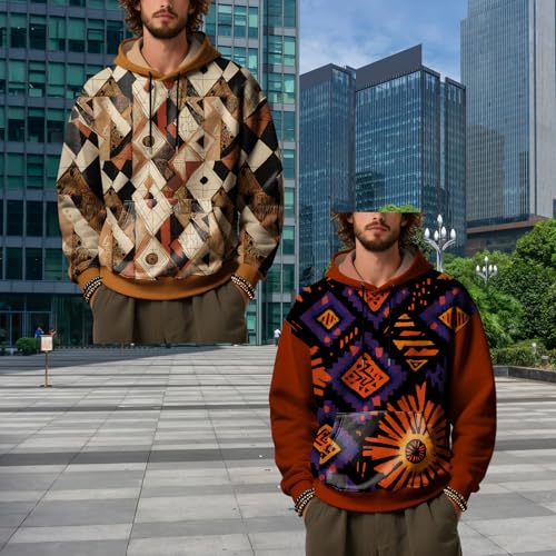 ZOCANIA Big and Tall Hoodies for Men Tribal Print Hooded Sweatshirt Pullovers Ribbed Long Sleeve Winter Tops4