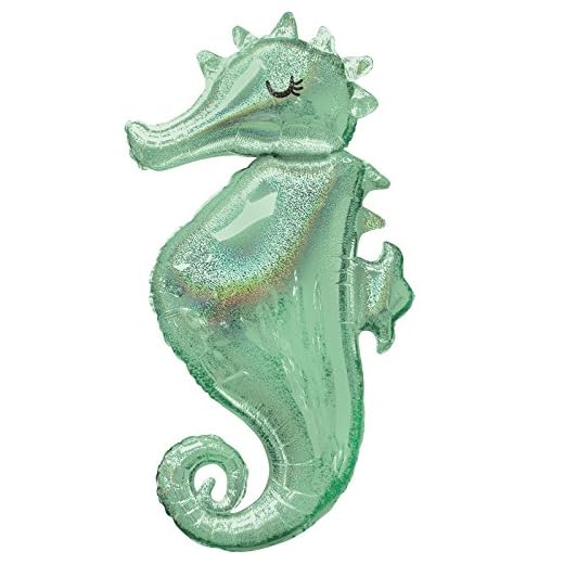Amscan Super Shape 3780001 Mermaid Wishes Seahorse - Globo holográfico, tamaño 50 x 96 cm, volumen 40 litros, globo de helio