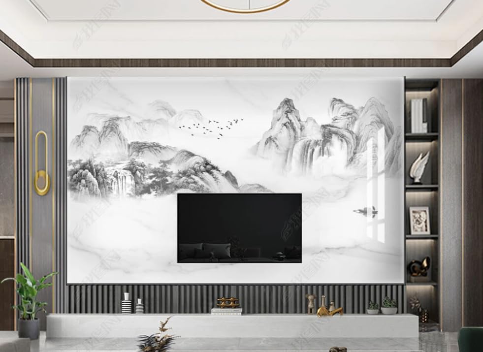 Papier peint intissé pour chambre d'adulte décor mural paysage avec inscription en pierre