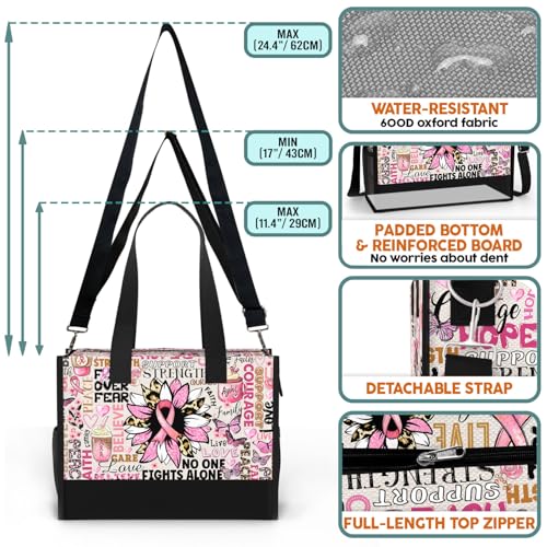 Image of 84hoods Large Waterproof Tote Bag with Pockets and Zipper for Travel, Work, Grocery. Breast Cancer Awareness Gift for Women.