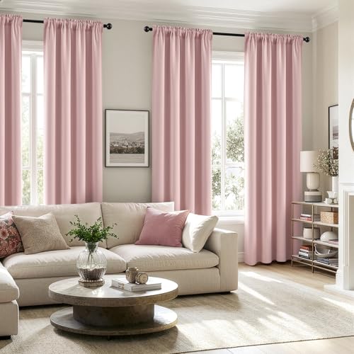 Image of MIULEE Light Pink Blackout Curtains 4 Panels Set 84 Inch Length Bedroom | Solid Light Blocking Drapes, Room Thermal Insulation, Privacy Window Treatment Curtains,Top and Bottom Rod Pocket
