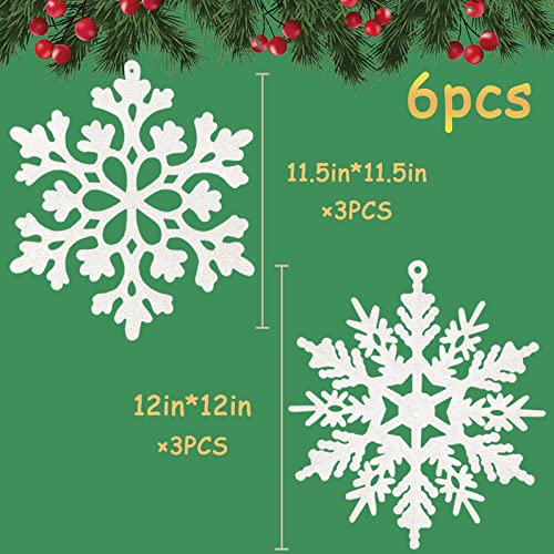 6Pcs Large White Snowflakes Ornaments 12” Big Plastic Glitter Snowflake For Winter Indoor Outdoor Christmas Tree Window Room Decorations Giant Craft Snowflakes #TOP4